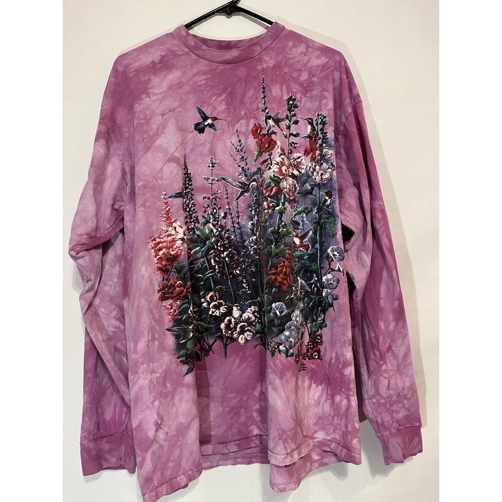 Vintage T shirt The Mountain Ty dye Long Sleeve Floral Pink/Purple XL